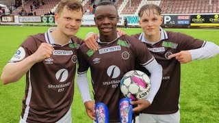 Alie Conteh Mjøndalen IF perfect hattrick [upl. by Akeenat]