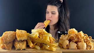 FISH amp CHIPS amp FRIED CALAMARI  MUKBANG  ASMR [upl. by Leelah]