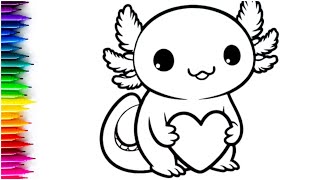 Axolotl with heart  how to draw Axolotl with heart  axolotl cartoon [upl. by Anuska]