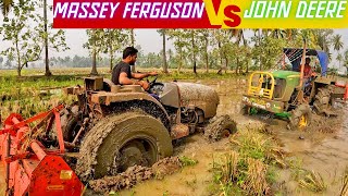 Just Out MODEL MASSEY Stuck in Mud Badly  John Deere 5045 D  Tractor videos  Palleturi Village [upl. by Clothilde]