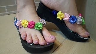 COMO FAZER CUSTOMIZAÇÃO EM CHINELO HAVAIANAS COM MINI ROSINHAS [upl. by Nihsfa]