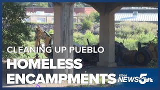 City crews cleaning up homeless encampments along Fountain Creek in Pueblo [upl. by Novi]