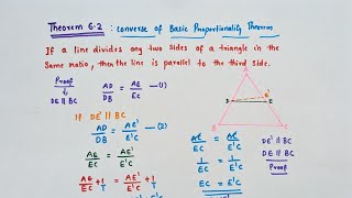 Theorem 62Converse of basic proportionality theoremClass 10 Maths Chapter 6 Triangles [upl. by Nnahgaem799]