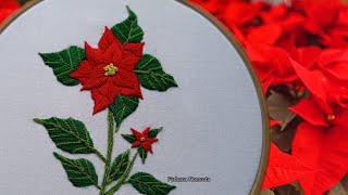 Poinsettia Flower Embroidery  How To embroider Poinsettia  Christmas flower embroidery [upl. by Sakovich561]