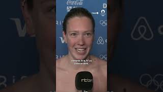 Florine Gaspard apprend sa qualification pour les demifinales du 50 m nage libre aux Jeux de Paris [upl. by Aleek]