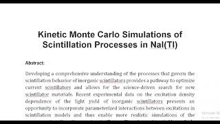 Kinetic Monte Carlo Simulations of Scintillation Processes in NaITl [upl. by Mraz]