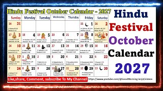 Hindu Festival October Calendar  2027 octobercalender2027 [upl. by Laws]