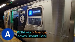 Lefferts Blvd bound rerouted A train leaves Bryant Park [upl. by Adley]