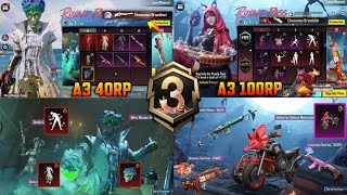 A3 Royal Pass 1 to 100Rp Rewards  Rp Vehicle Skin  Halloween 40Rp Set  Upgrade Emotes  RPA3 LEAK [upl. by Inalel]